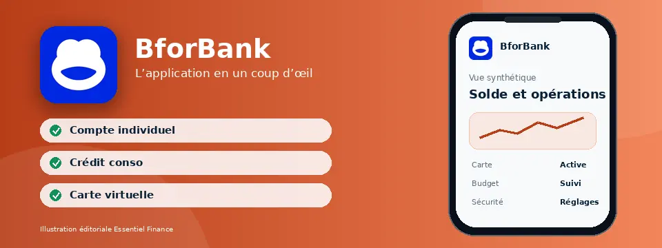 Aperçu illustré de l’application BforBank et des cartes BforBASIC et BforZEN