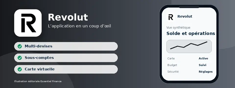 Aperçu illustré de l’application Revolut et de ses cinq formules